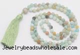 GMN5611 Hand-knotted 6mm matte amazonite 108 beads mala necklaces with tassel