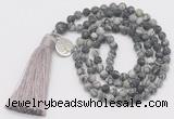 GMN5703 Hand-knotted 6mm matte black water jasper 108 beads mala necklaces with tassel & charm