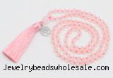 GMN5705 Hand-knotted 6mm matte rose quartz 108 beads mala necklaces with tassel & charm