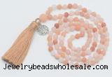 GMN5708 Hand-knotted 6mm matte pink aventurine 108 beads mala necklaces with tassel & charm