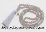 GMN5710 Hand-knotted 6mm matte grey agate 108 beads mala necklaces with tassel & charm