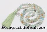 GMN5711 Hand-knotted 6mm matte amazonite 108 beads mala necklaces with tassel & charm