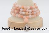 GMN5803 Hand-knotted 6mm matter pink aventurine 108 beads mala necklaces with charm