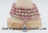 GMN5804 Hand-knotted 6mm matter pink wooden jasper 108 beads mala necklaces with charm