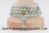 GMN5805 Hand-knotted 6mm matter amazonite 108 beads mala necklaces with charm