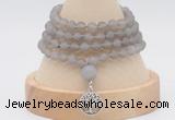 GMN5806 Hand-knotted 6mm matter grey agate 108 beads mala necklaces with charm