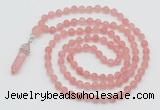 GMN5901 Hand-knotted 6mm matte cherry quartz 108 beads mala necklaces with pendant