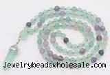 GMN5903 Hand-knotted 6mm matte fluorite 108 beads mala necklaces with pendant