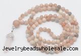 GMN5904 Hand-knotted 6mm matte sunstone 108 beads mala necklaces with pendant