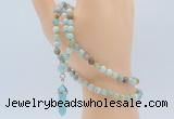 GMN5910 Hand-knotted 6mm matte amazonite 108 beads mala necklaces with pendant