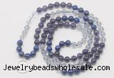 GMN6000 Knotted 8mm, 10mm amethyst, white crystal & lapis lazuli 108 beads mala necklace with charm