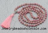 GMN601 Hand-knotted 8mm, 10mm pink wooden jasper 108 beads mala necklaces with tassel