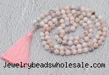 GMN602 Hand-knotted 8mm, 10mm natural pink opal 108 beads mala necklaces with tassel