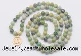 GMN6029 Knotted 8mm, 10mm Australia chrysoprase 108 beads mala necklace with charm