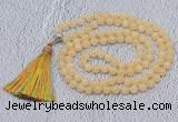 GMN603 Hand-knotted 8mm, 10mm honey jade 108 beads mala necklaces with tassel