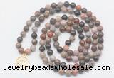 GMN6030 Knotted 8mm, 10mm wooden jasper 108 beads mala necklace with charm