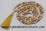 GMN607 Hand-knotted 8mm, 10mm picture jasper 108 beads mala necklaces with tassel