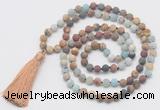 GMN6106 Knotted 8mm, 10mm matte mixed amazonite & jasper 108 beads mala necklace with tassel