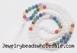 GMN6119 Knotted 7 Chakra 8mm, 10mm white jade 108 beads mala necklace with tassel