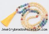 GMN6120 Knotted 7 Chakra 8mm, 10mm honey jade 108 beads mala necklace with tassel