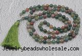 GMN621 Hand-knotted 8mm, 10mm Indian agate 108 beads mala necklaces with tassel