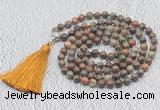 GMN622 Hand-knotted 8mm, 10mm ocean agate 108 beads mala necklaces with tassel