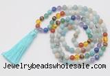 GMN6239 Knotted 7 Chakra 8mm, 10mm amazonite 108 beads mala necklace with tassel