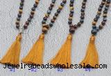 GMN630 Hand-knotted 8mm, 10mm colorfull tiger eye 108 beads mala necklaces with tassel