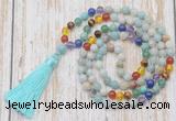 GMN6339 Knotted 7 Chakra 8mm, 10mm amazonite 108 beads mala necklace with tassel