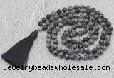 GMN640 Hand-knotted 8mm, 10mm snowflake obsidian 108 beads mala necklaces with tassel