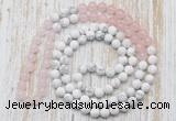 GMN6402 Hand-knotted 8mm, 10mm rose quartz & white howlite 108 beads mala necklaces