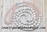 GMN6403 Hand-knotted 8mm, 10mm rose quartz & white howlite 108 beads mala necklaces