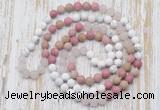 GMN6404 Hand-knotted 8mm, 10mm white howlite, pink jasper & rose quartz 108 beads mala necklaces