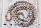 GMN6406 Hand-knotted 8mm, 10mm matte mixed amazonite & jasper 108 beads mala necklaces