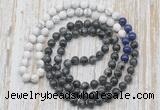 GMN6410 Hand-knotted 8mm, 10mm matte white howlite & black labradorite 108 beads mala necklaces