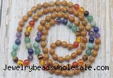 GMN6436 Hand-knotted 7 Chakra 8mm, 10mm wooden jasper 108 beads mala necklaces