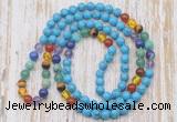 GMN6440 Hand-knotted 7 Chakra 8mm, 10mm turquoise 108 beads mala necklaces