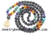 GMN6483 Knotted 7 Chakra 8mm, 10mm black labradorite 108 beads mala necklace with charm