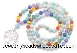 GMN6484 Knotted 7 Chakra 8mm, 10mm amazonite 108 beads mala necklace with charm