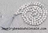 GMN656 Hand-knotted 8mm, 10mm white howlite 108 beads mala necklaces with tassel