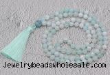 GMN671 Hand-knotted 8mm, 10mm sea blue banded agate 108 beads mala necklaces with tassel