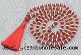 GMN687 Hand-knotted 8mm, 10mm red Tibetan agate 108 beads mala necklaces with tassel