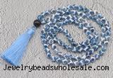 GMN688 Hand-knotted 8mm, 10mm blue Tibetan agate 108 beads mala necklaces with tassel