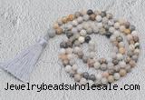 GMN698 Hand-knotted 8mm, 10mm bamboo leaf agate 108 beads mala necklaces with tassel