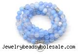 GMN7006 8mm blue banded agate 108 mala beads wrap bracelet necklace