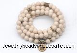 GMN7010 8mm white fossil jasper 108 mala beads wrap bracelet necklace