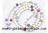 GMN7072 7 Chakra 8mm white howlite 108 mala beads wrap bracelet necklaces