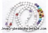 GMN7073 7 Chakra 8mm white howlite 108 mala beads wrap bracelet necklaces