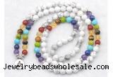 GMN7075 7 Chakra 8mm white howlite 108 mala beads wrap bracelet necklaces