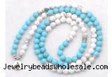 GMN7084 Chakra 8mm white & blue howlite 108 mala beads wrap bracelet necklaces